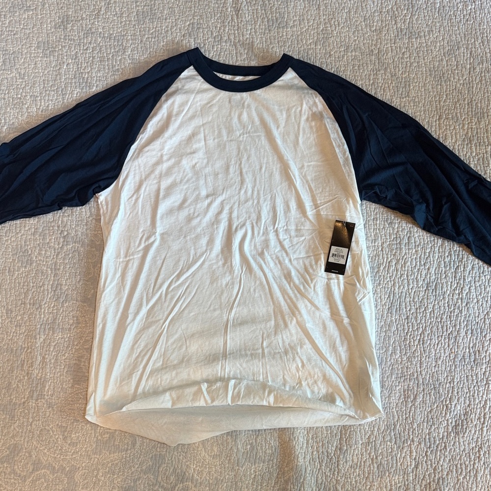 adidas White and Navy Long Sleeve Tee
